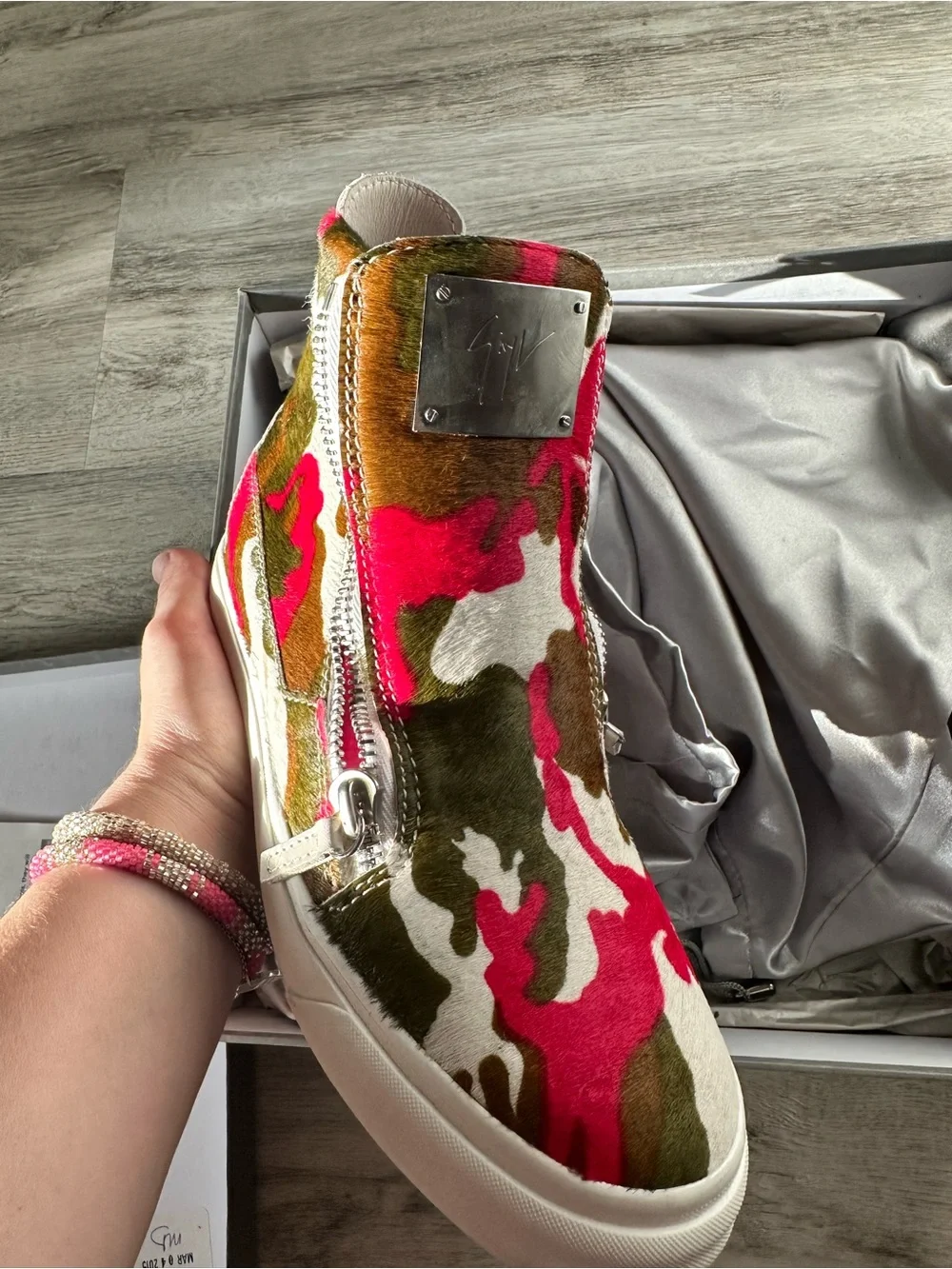 Giuseppe Zanotti Pink Green Camo High-Top Sneakers